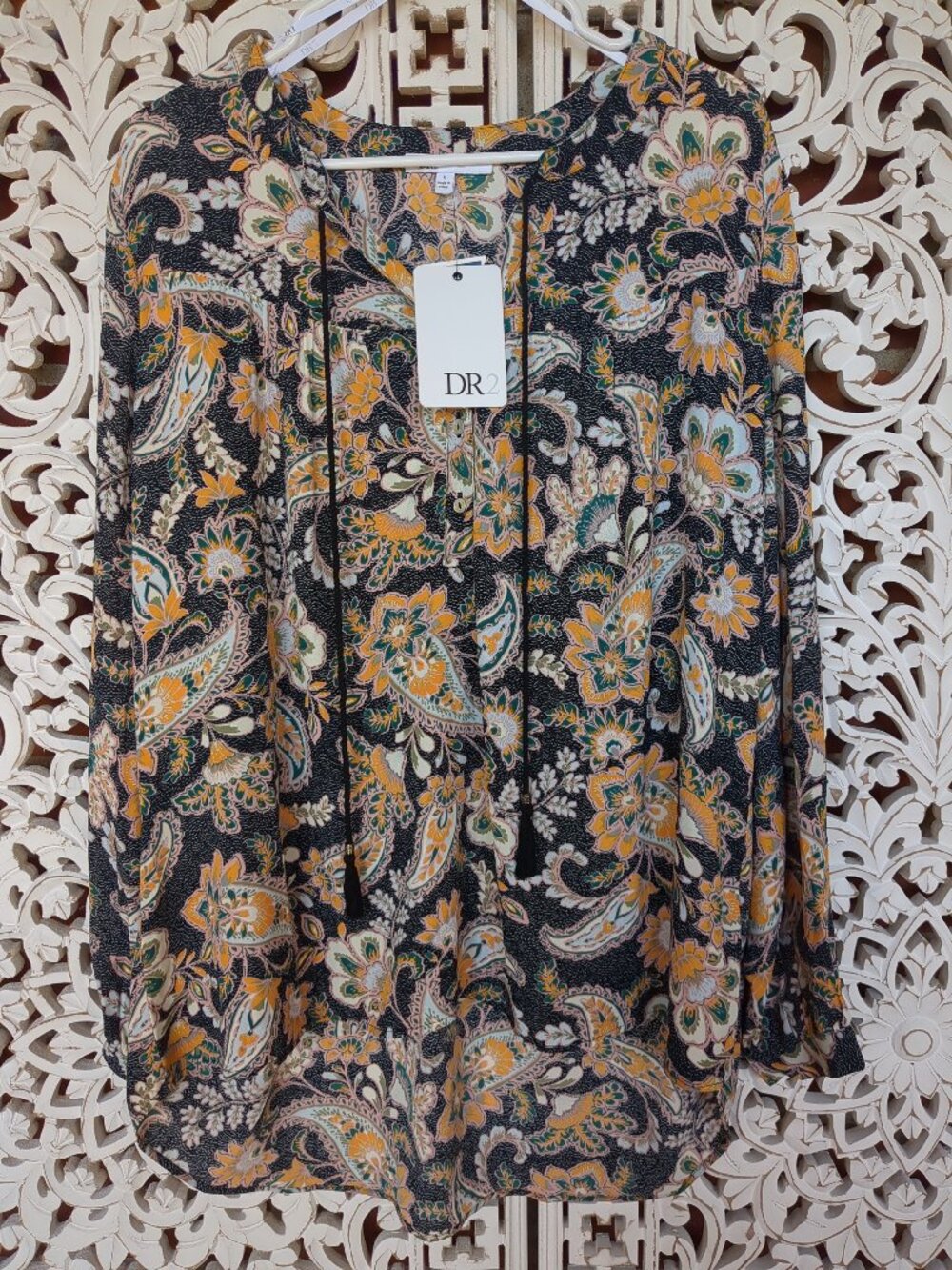 L Long Sleeve Multi Color Design Mid Button Up Tunic - Picture 1 of 16